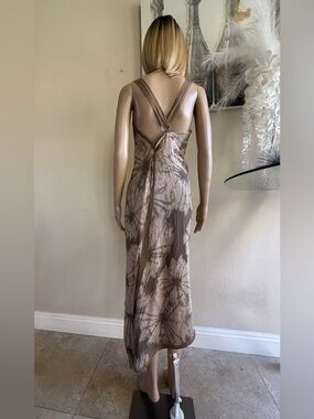 BCBG Vintage Runway Taupe Tie-Dye V-Back Slip Dress